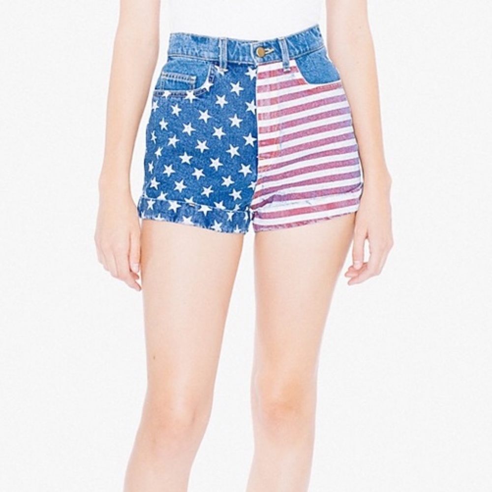 American Apparel Patriotic Stars & Stripes Denim Jean Shorts - Blue & Red